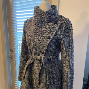 Guess Wool Asymmetrical Belted Wrap Coat